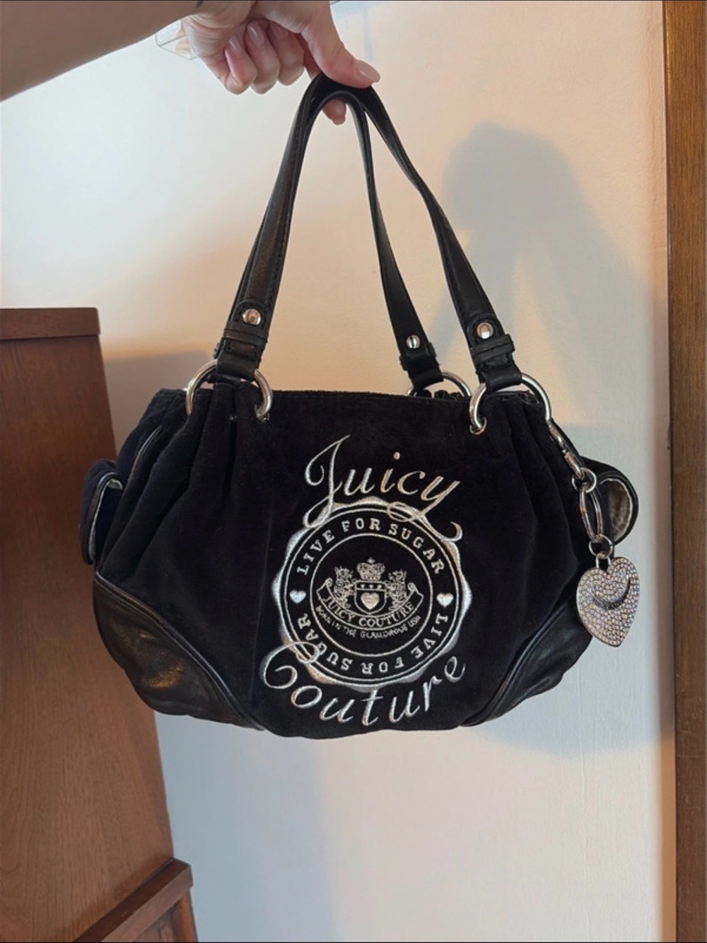 Juicy Couture y2k baby fluffy black velour Hobo Satchel handbag 2000s P&G